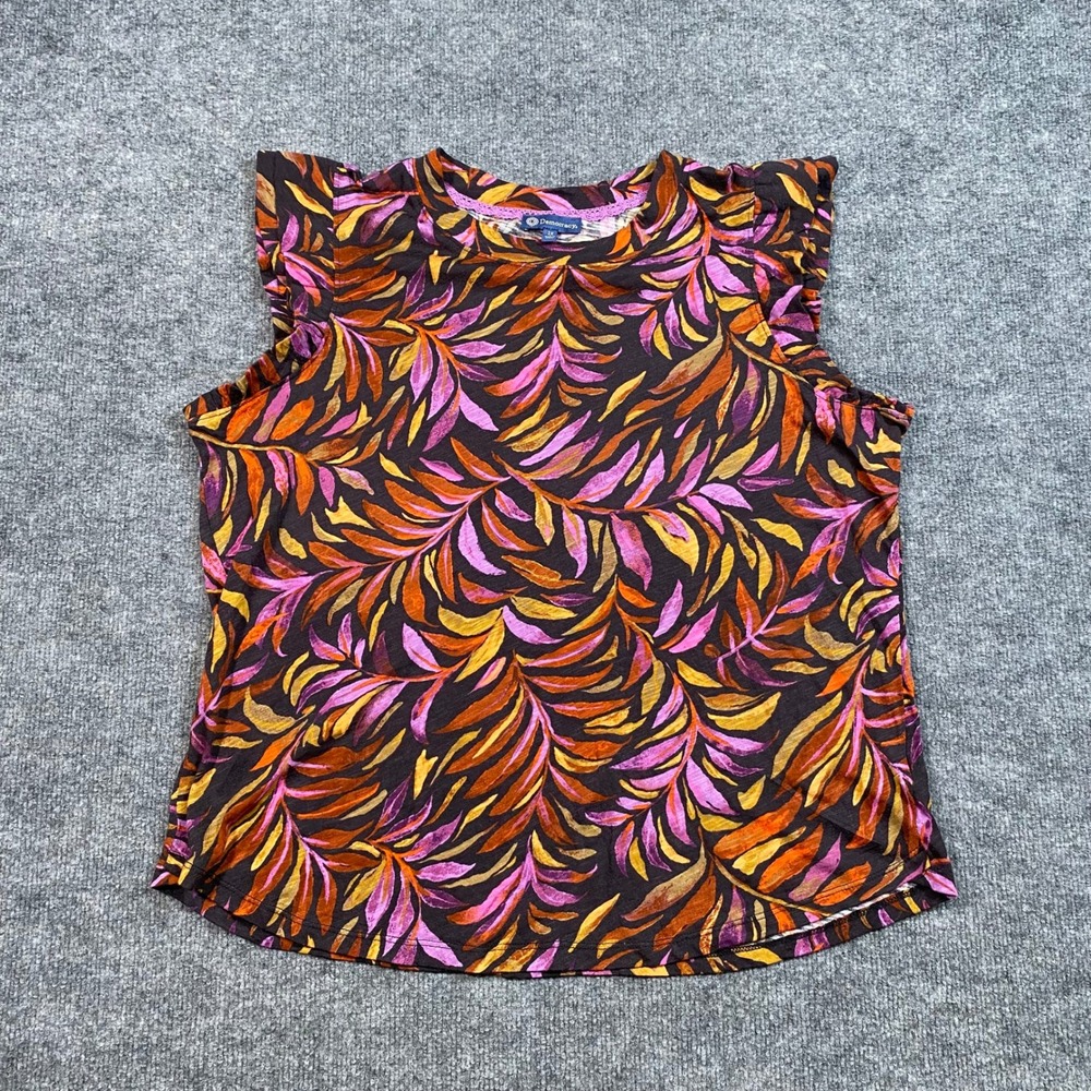 Democracy Womens 1X Tropical Leaf Ruffle Shoulder Knit Top WUS71833E Multicolor